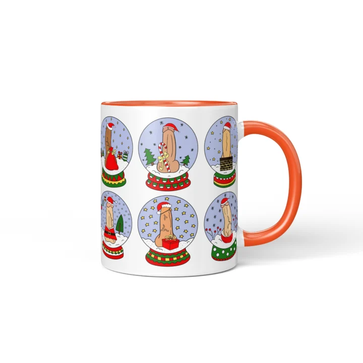 Snow Globe Penis Mug - Naughty Secret Santa Gift - Orange mug mockup