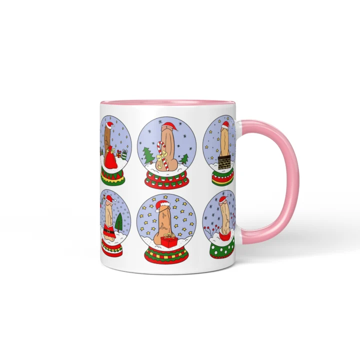 Snow Globe Penis Mug - Naughty Secret Santa Gift - Pink mug mockup