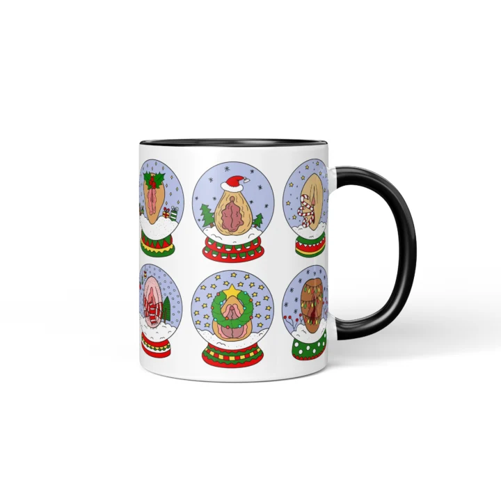 Snow Globe Vagina Mug - Naughty Secret Santa Gift - Black mug mockup