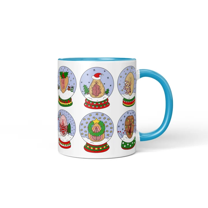 Snow Globe Vagina Mug - Naughty Secret Santa Gift - Blue mug mockup