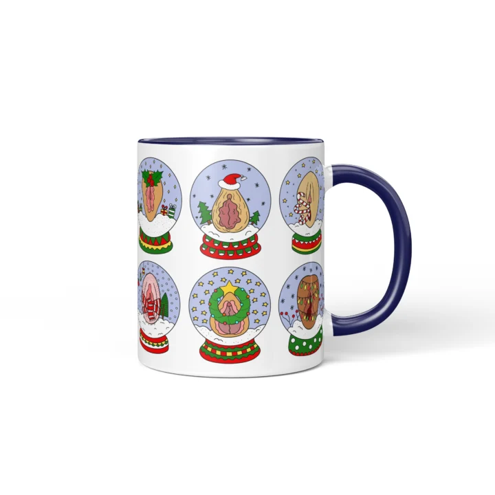 Snow Globe Vagina Mug - Naughty Secret Santa Gift - Dark Blue mug mockup