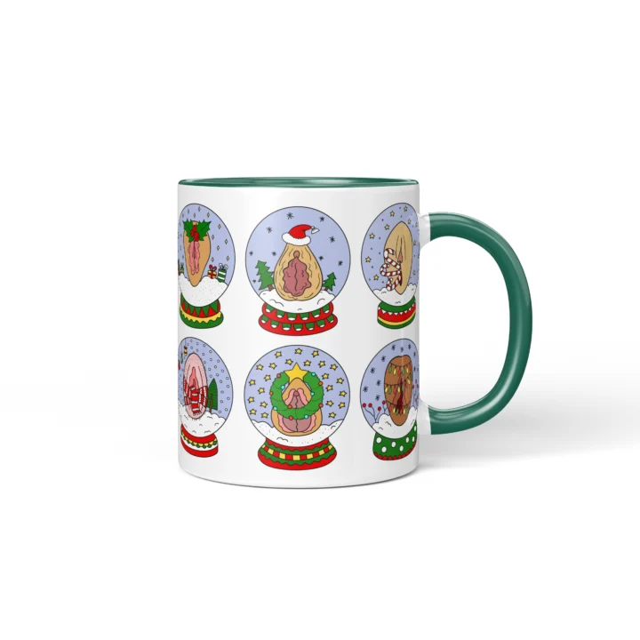 Snow Globe Vagina Mug - Naughty Secret Santa Gift - Dark Green mug mockup