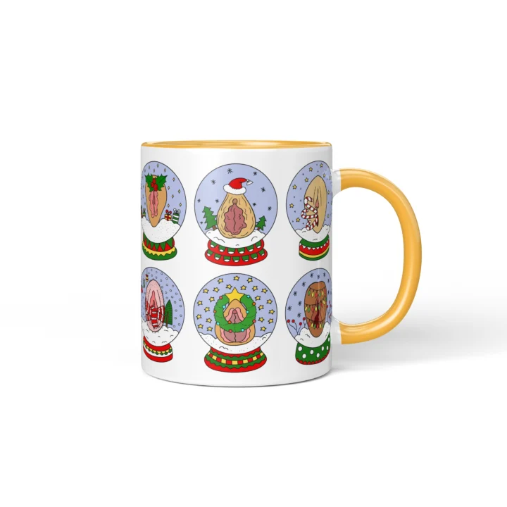 Snow Globe Vagina Mug - Naughty Secret Santa Gift - Golden Yellow mug mockup