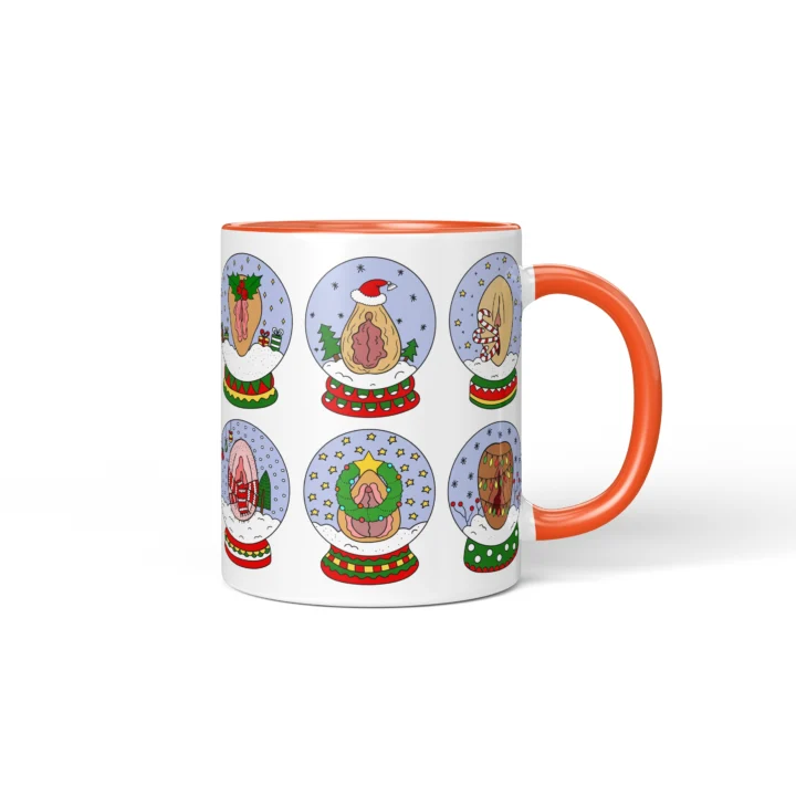 Snow Globe Vagina Mug - Naughty Secret Santa Gift - Orange mug mockup