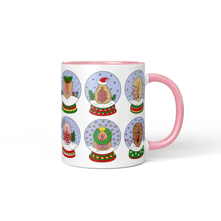 Snow Globe Vagina Mug - Naughty Secret Santa Gift - Pink mug mockup