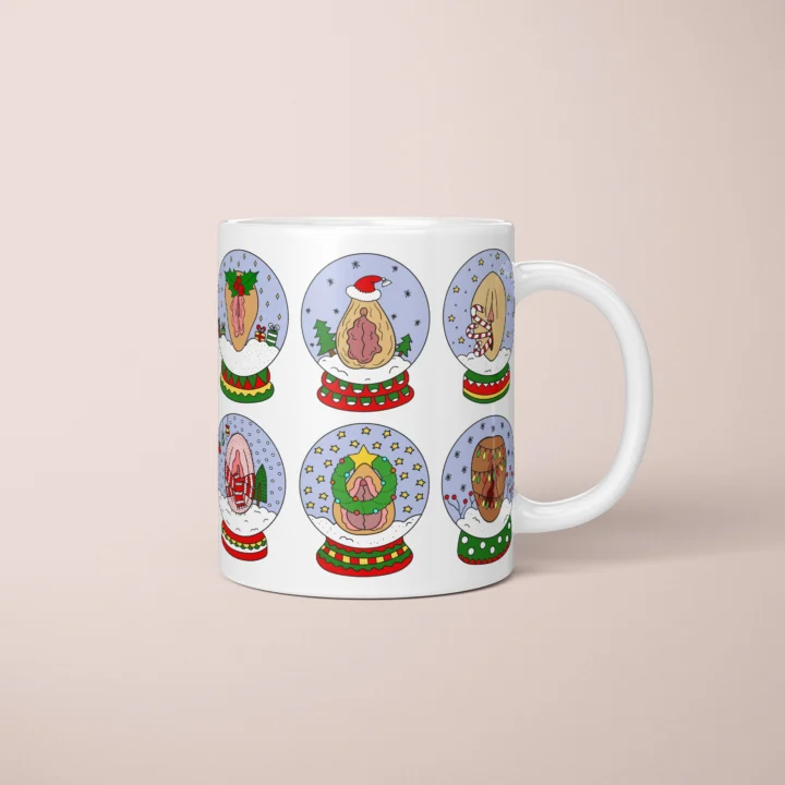 Snow Globe Vulva Art Mug – Naughty Secret Santa Gift - primary mug mockup