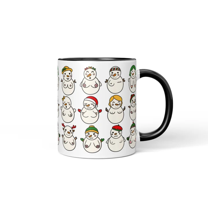 Snowwomen Boobs Mug - Funny Secret Santa Gift - Black mug mockup