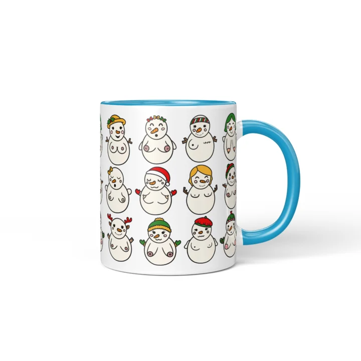 Snowwomen Boobs Mug - Funny Secret Santa Gift - Blue mug mockup