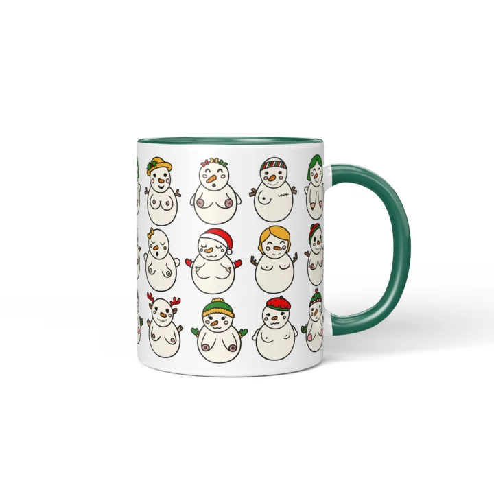 Snowwomen Boobs Mug - Funny Secret Santa Gift - Dark Green mug mockup