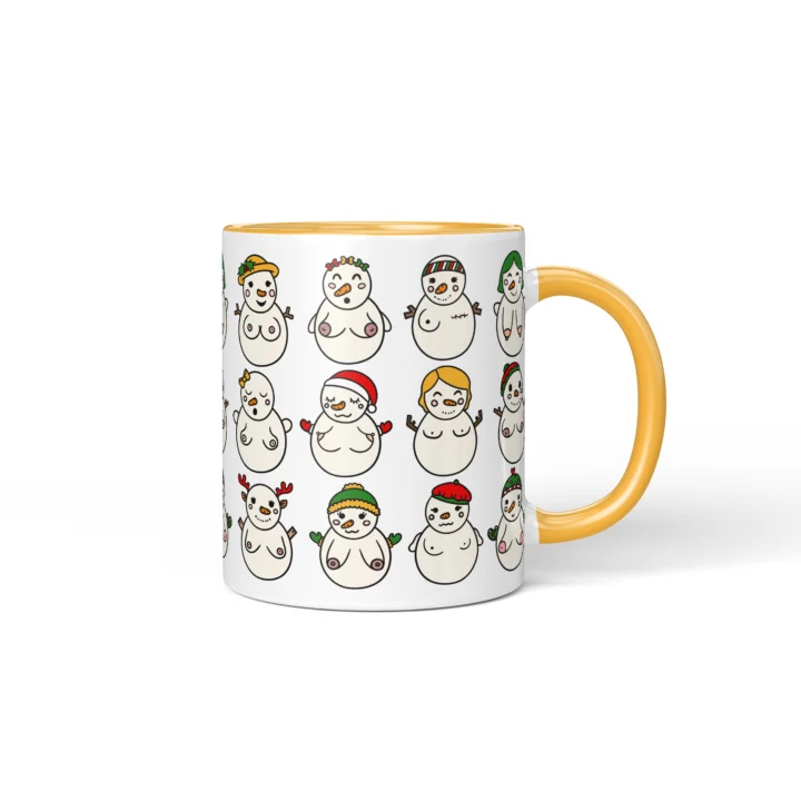 Snowwomen Boobs Mug - Funny Secret Santa Gift - Golden Yellow mug mockup