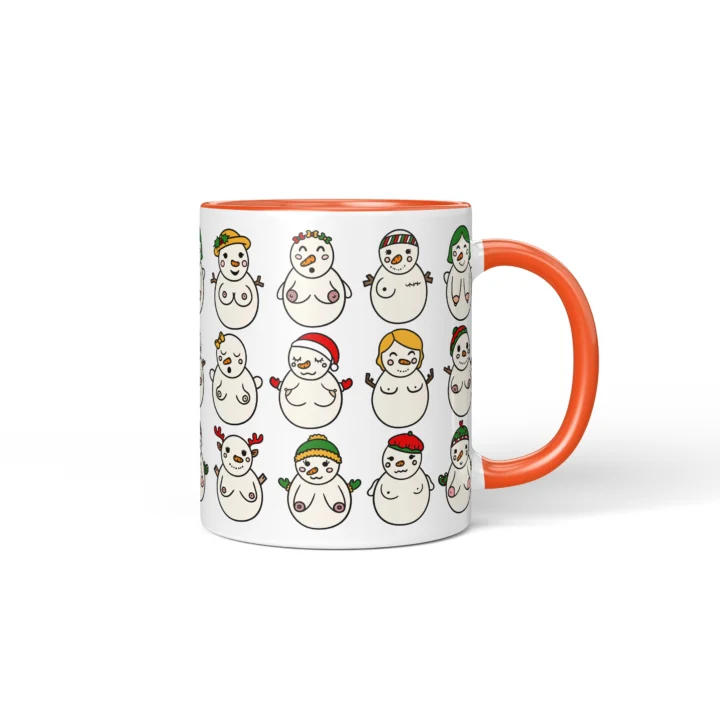 Snowwomen Boobs Mug - Funny Secret Santa Gift - Orange mug mockup