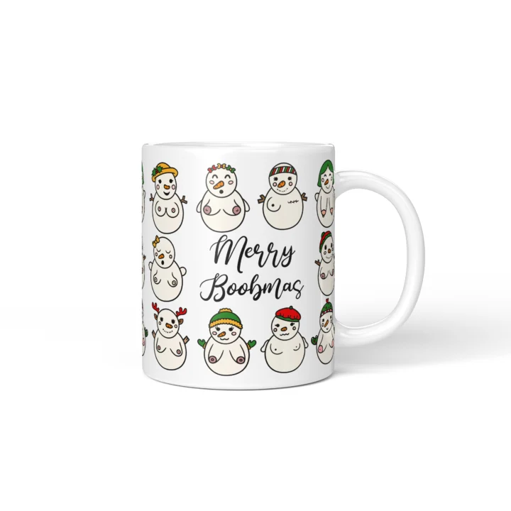 Snowwomen Boobs Mug - Funny Secret Santa Gift - Personalized 11 oz White mug mockup