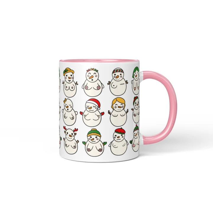 Snowwomen Boobs Mug - Funny Secret Santa Gift - Pink mug mockup