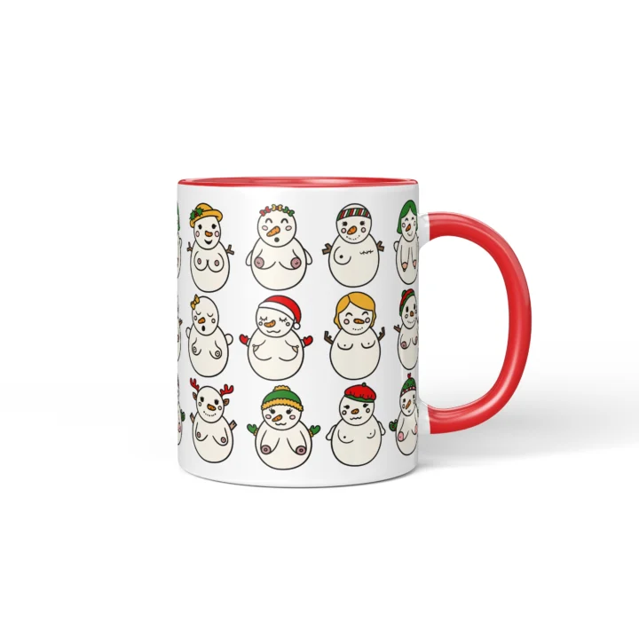 Snowwomen Boobs Mug - Funny Secret Santa Gift - Red mug mockup