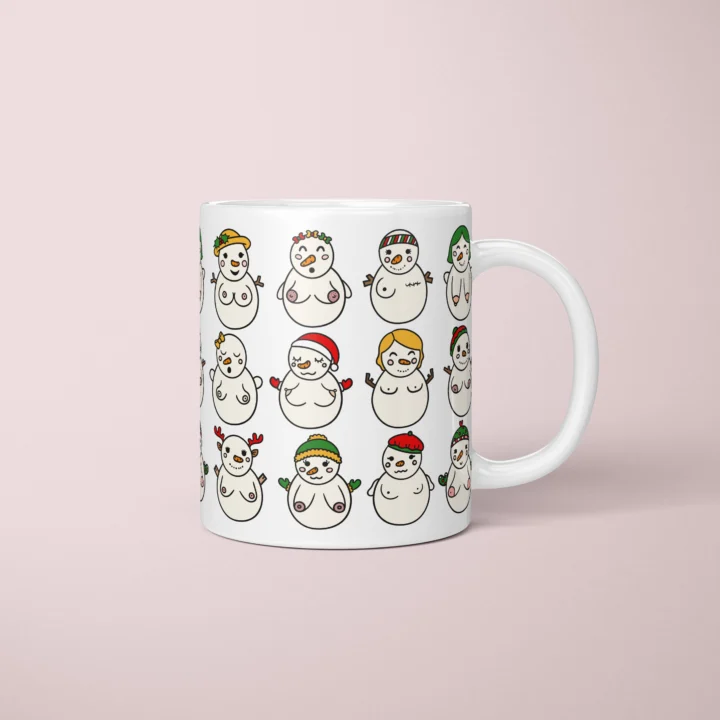 Snowwomen Boobs Mug – Funny Secret Santa Gift - primary mug mockup