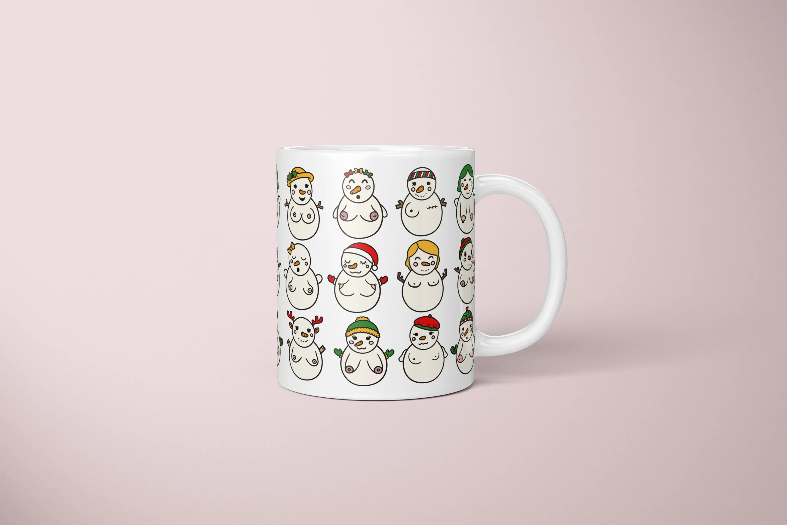 Snowwomen Boobs Mug – Funny Secret Santa Gift - primary mug mockup