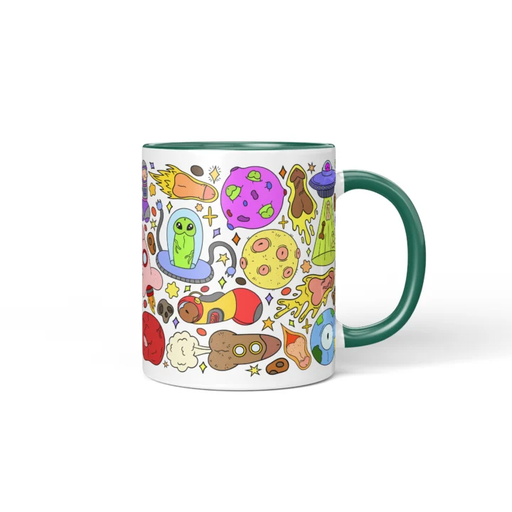 Space Penis Mug - Funny Sci-Fi Adult Humor Gift - Dark Green mug mockup