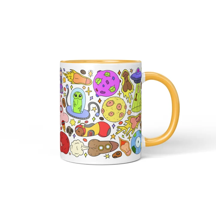 Space Penis Mug - Funny Sci-Fi Adult Humor Gift - Golden Yellow mug mockup