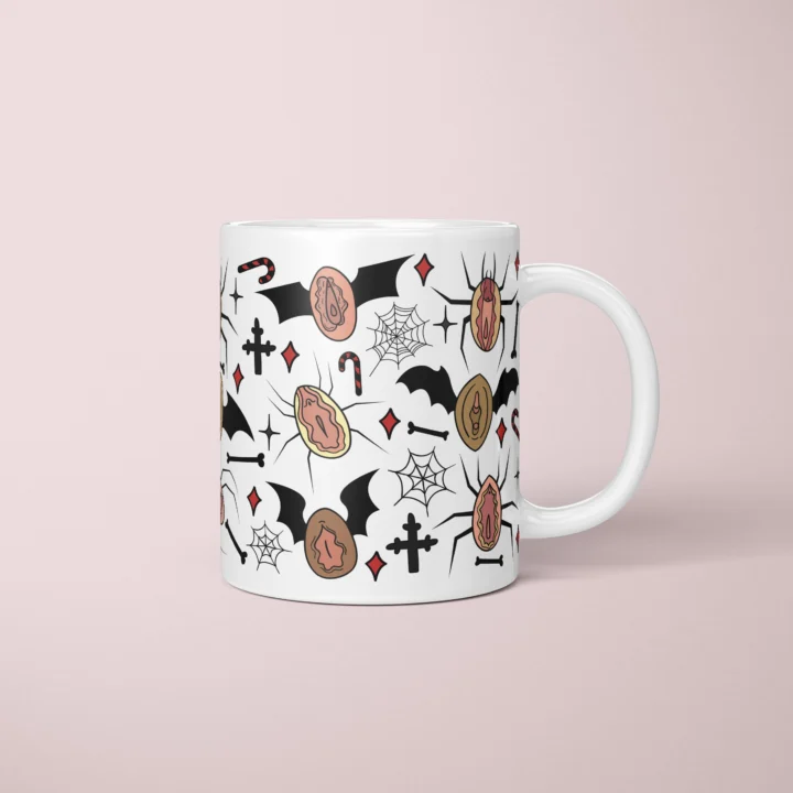 Spiderweb Vulva Art Mug – Gothic Halloween Gift - primary mug mockup