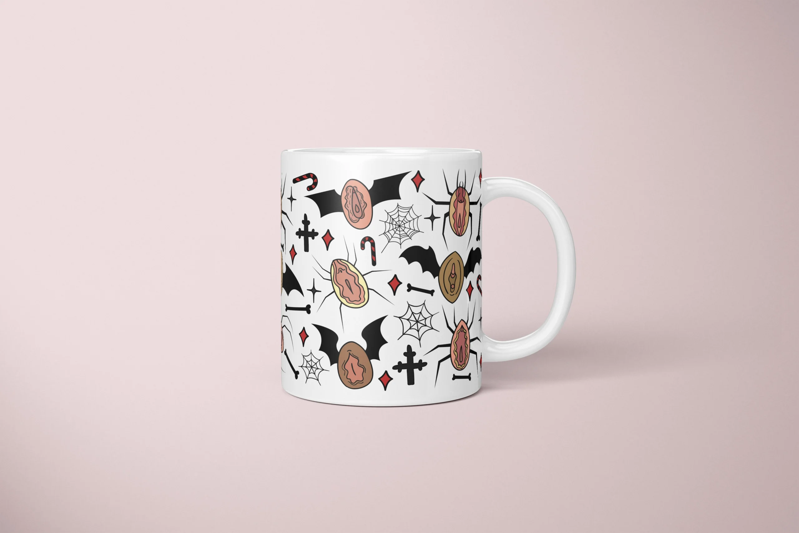 Spiderweb Vulva Art Mug – Gothic Halloween Gift - primary mug mockup