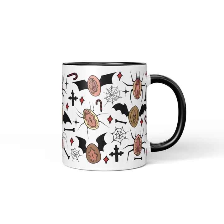 Spiderweb Vagina Mug - Gothic Halloween Gift - Black mug mockup