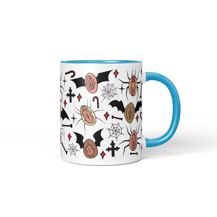 Spiderweb Vagina Mug - Gothic Halloween Gift - Blue mug mockup