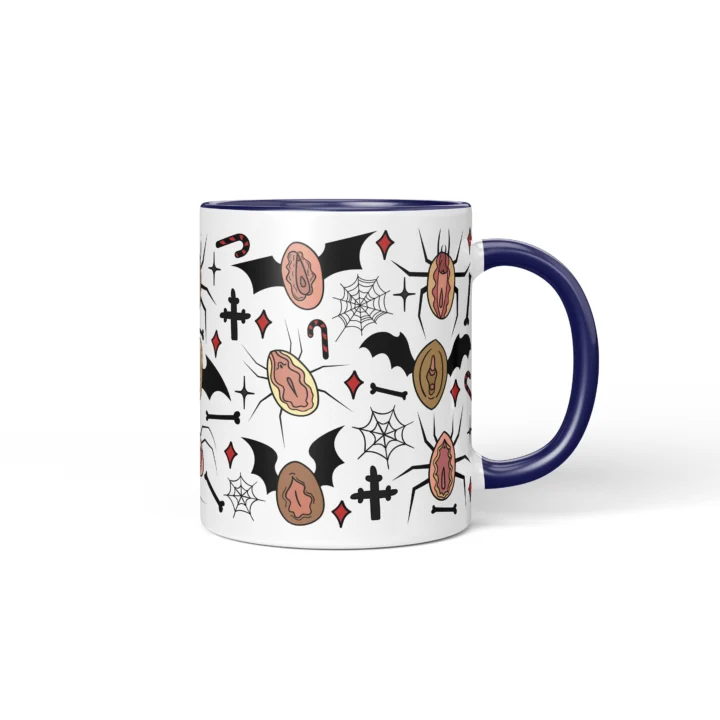 Spiderweb Vagina Mug - Gothic Halloween Gift - Dark Blue mug mockup