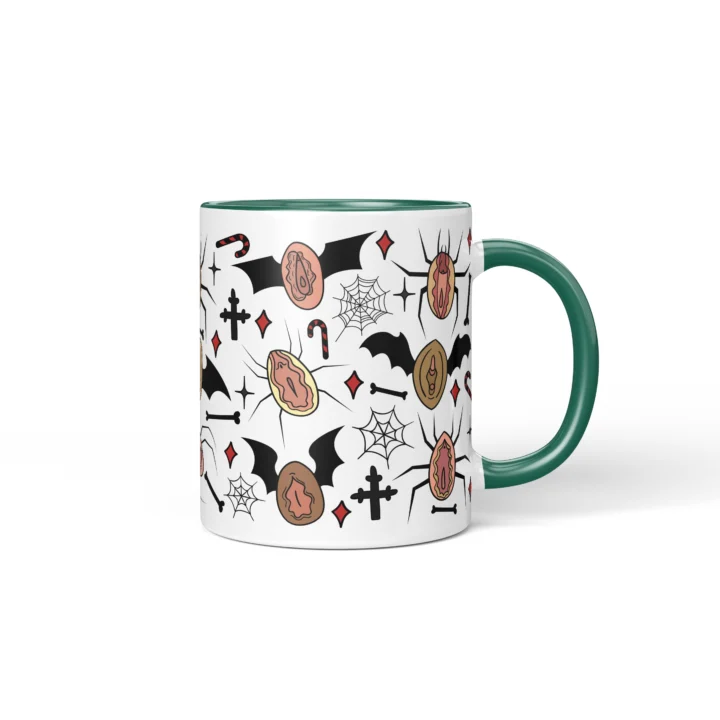Spiderweb Vagina Mug - Gothic Halloween Gift - Dark Green mug mockup