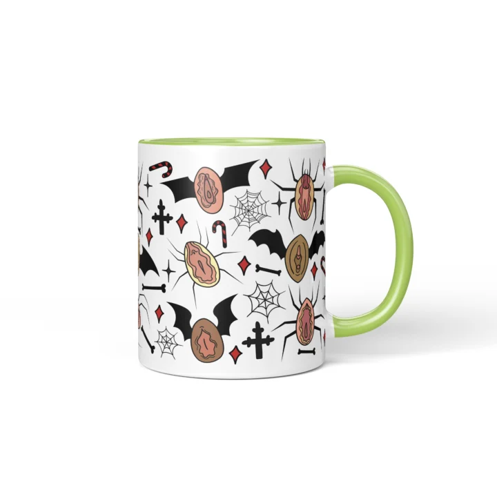 Spiderweb Vagina Mug - Gothic Halloween Gift - Green mug mockup