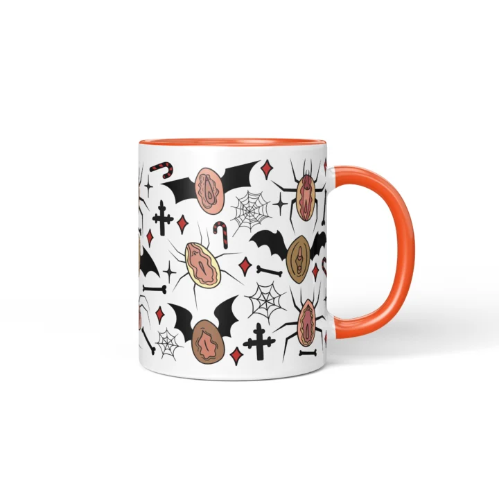 Spiderweb Vagina Mug - Gothic Halloween Gift - Orange mug mockup