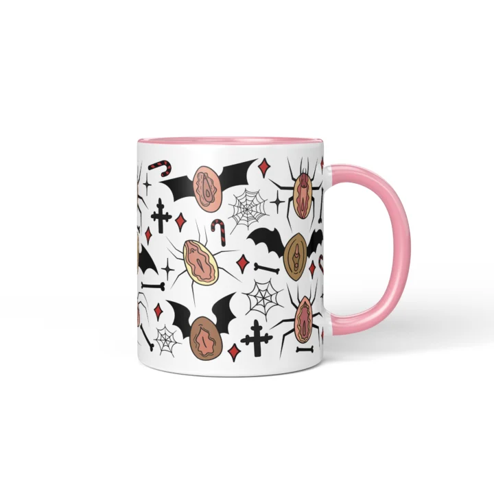 Spiderweb Vagina Mug - Gothic Halloween Gift - Pink mug mockup