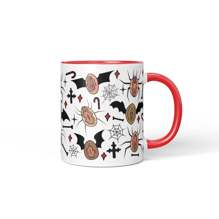 Spiderweb Vagina Mug - Gothic Halloween Gift - Red mug mockup