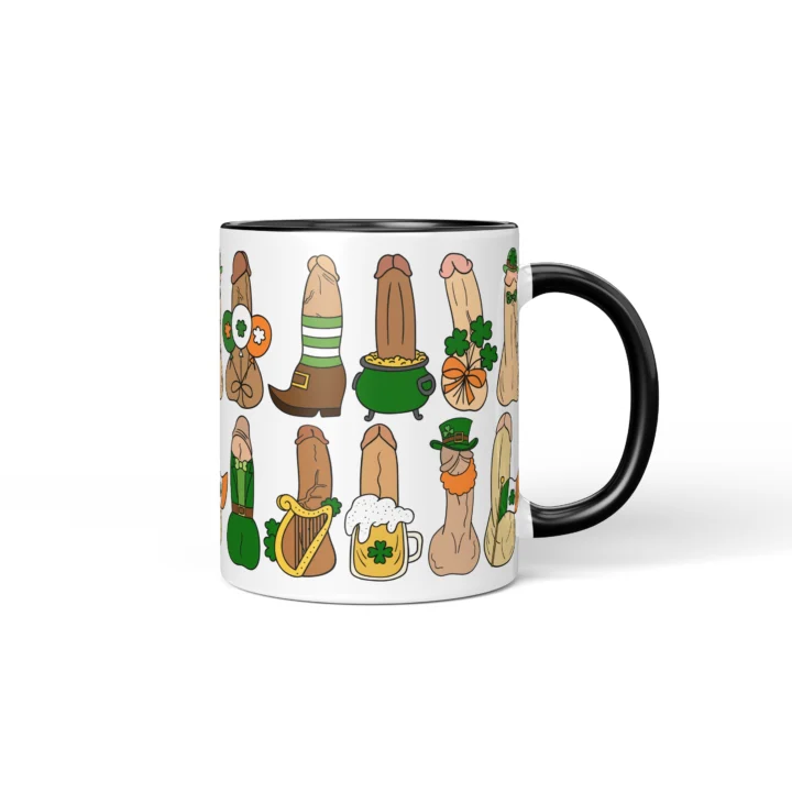 St Patrick's Penis Mug - Rude Pub Party Gift - Black mug mockup