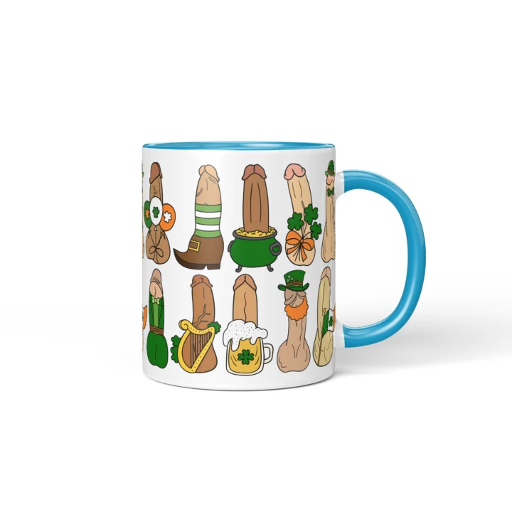 St Patrick's Penis Mug - Rude Pub Party Gift - Blue mug mockup
