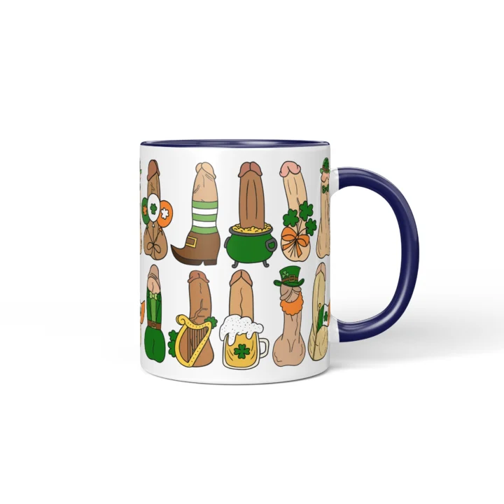 St Patrick's Penis Mug - Rude Pub Party Gift - Dark Blue mug mockup