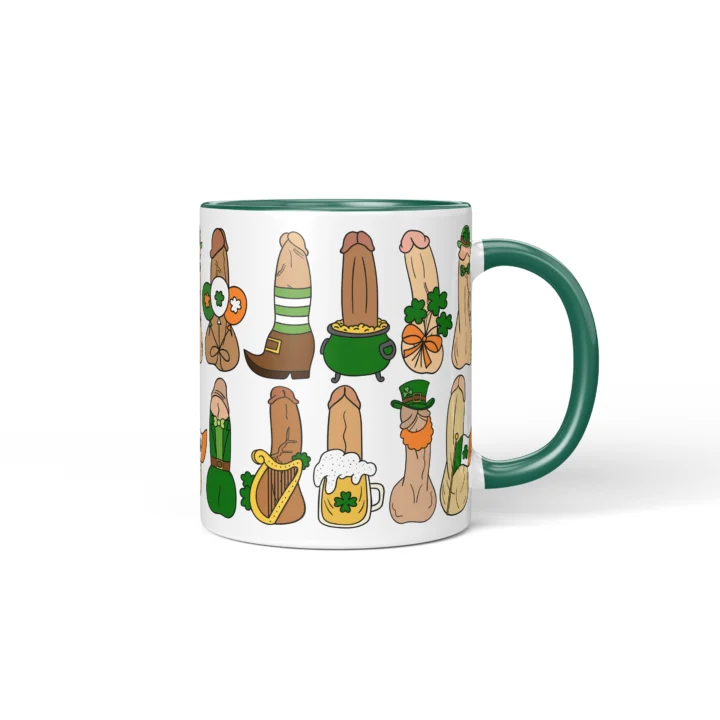St Patrick's Penis Mug - Rude Pub Party Gift - Dark Green mug mockup