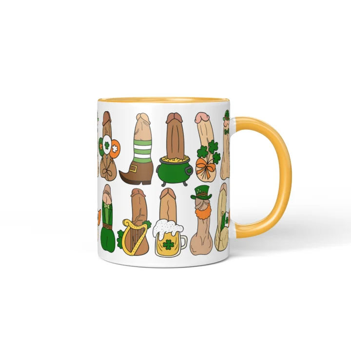 St Patrick's Penis Mug - Rude Pub Party Gift - Golden Yellow mug mockup