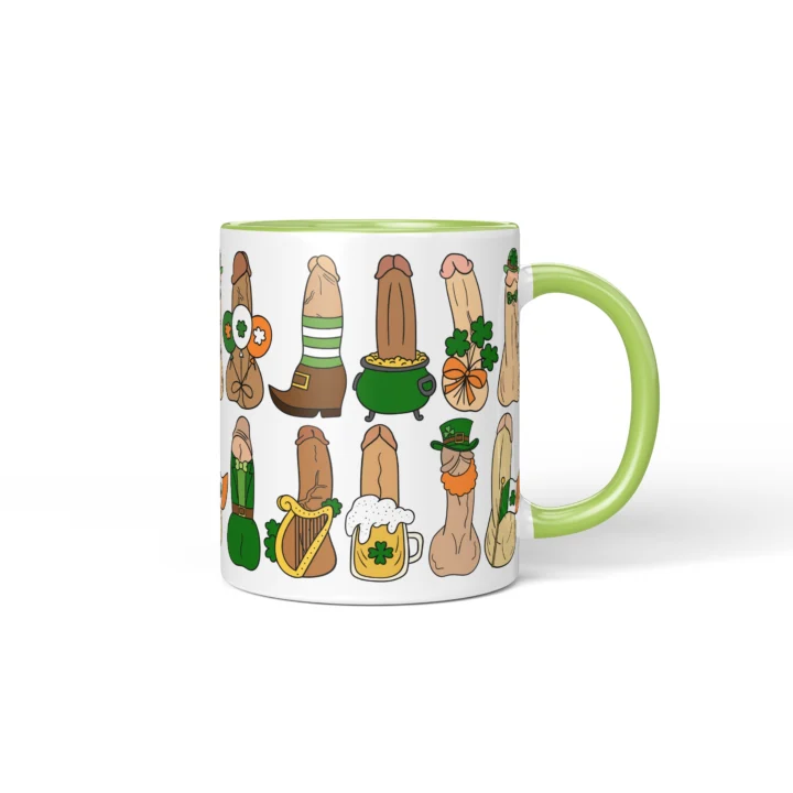 St Patrick's Penis Mug - Rude Pub Party Gift - Green mug mockup