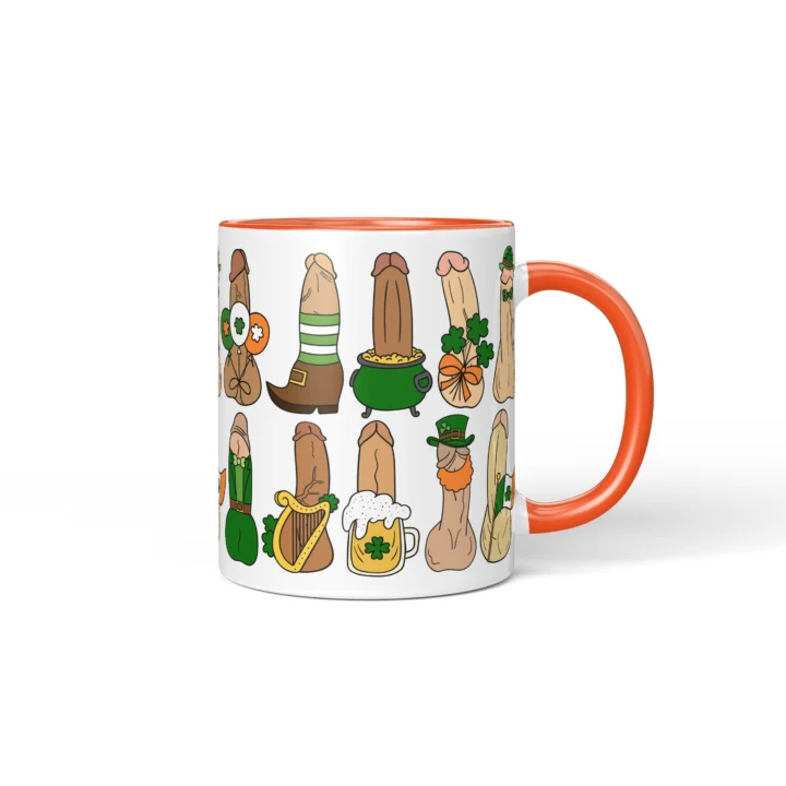 St Patrick's Penis Mug - Rude Pub Party Gift - Orange mug mockup