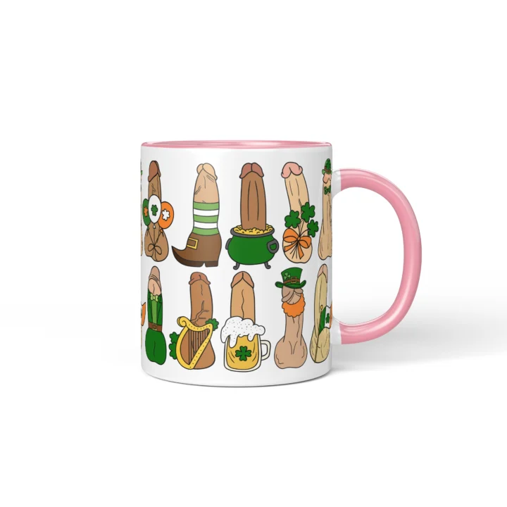 St Patrick's Penis Mug - Rude Pub Party Gift - Pink mug mockup