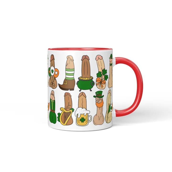 St Patrick's Penis Mug - Rude Pub Party Gift - Red mug mockup