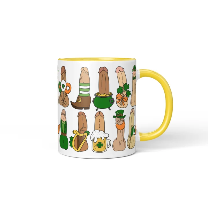 St Patrick's Penis Mug - Rude Pub Party Gift - Yellow mug mockup