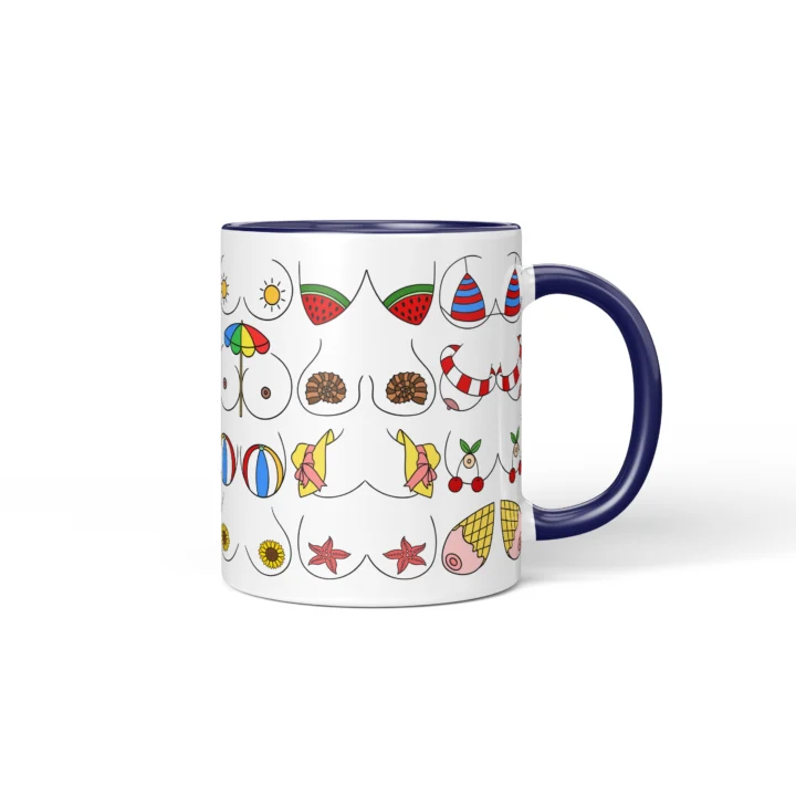 Summer Boobs Mug - Cheeky Beach Vacation Gift - Dark Blue mug mockup