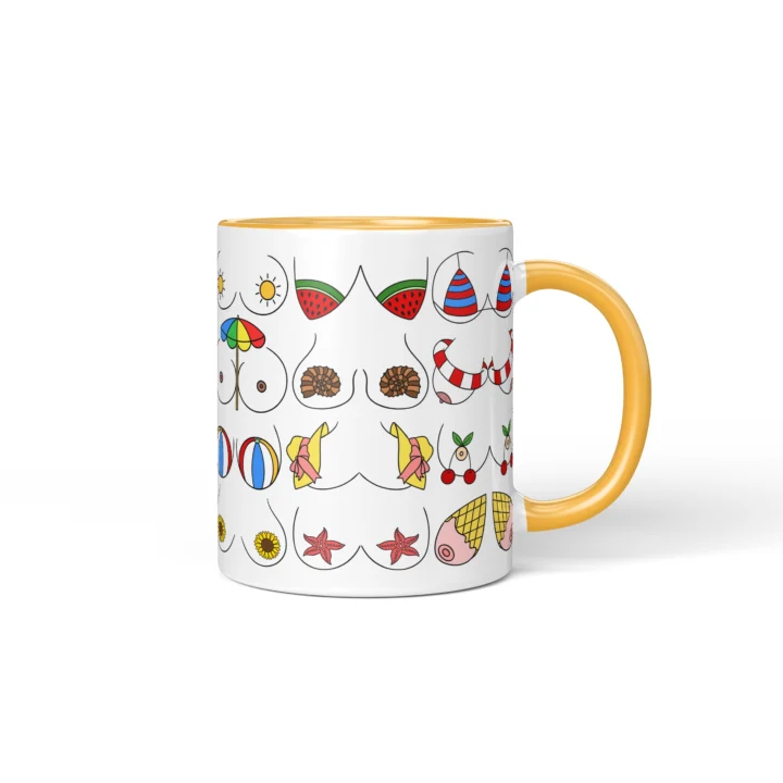Summer Boobs Mug - Cheeky Beach Vacation Gift - Golden Yellow mug mockup