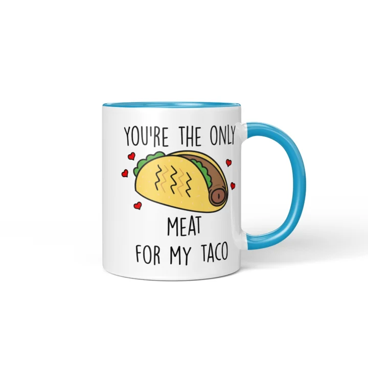 Taco Penis Mug - Cheeky Couple Food Pun Gift - Blue mug mockup