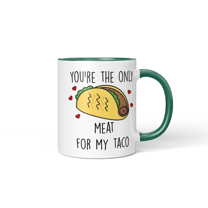 Taco Penis Mug - Cheeky Couple Food Pun Gift - Dark Green mug mockup