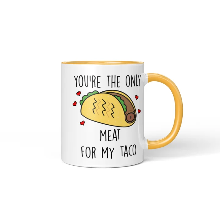 Taco Penis Mug - Cheeky Couple Food Pun Gift - Golden Yellow mug mockup