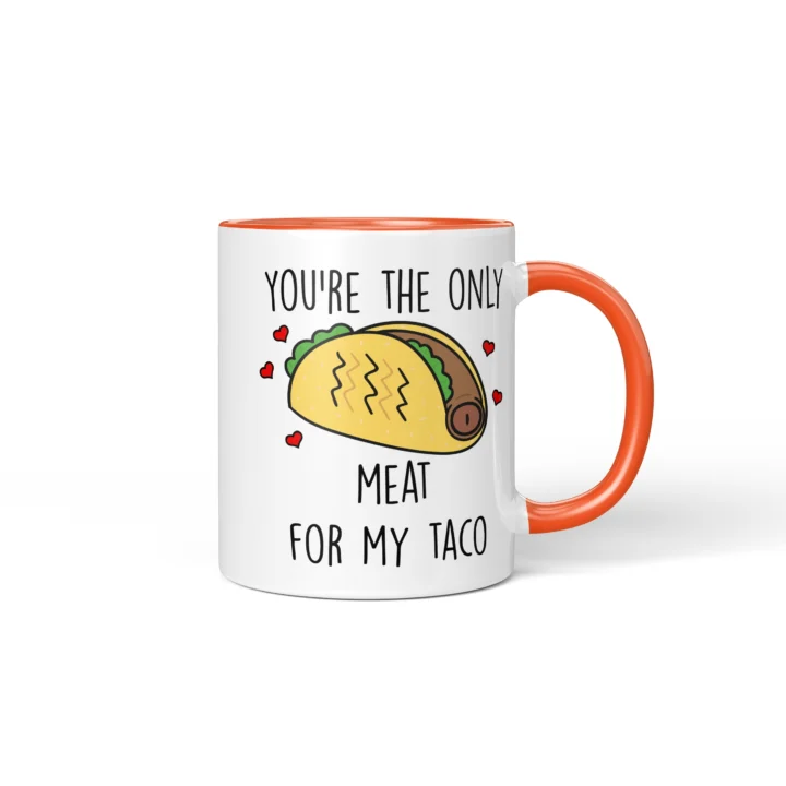 Taco Penis Mug - Cheeky Couple Food Pun Gift - Orange mug mockup