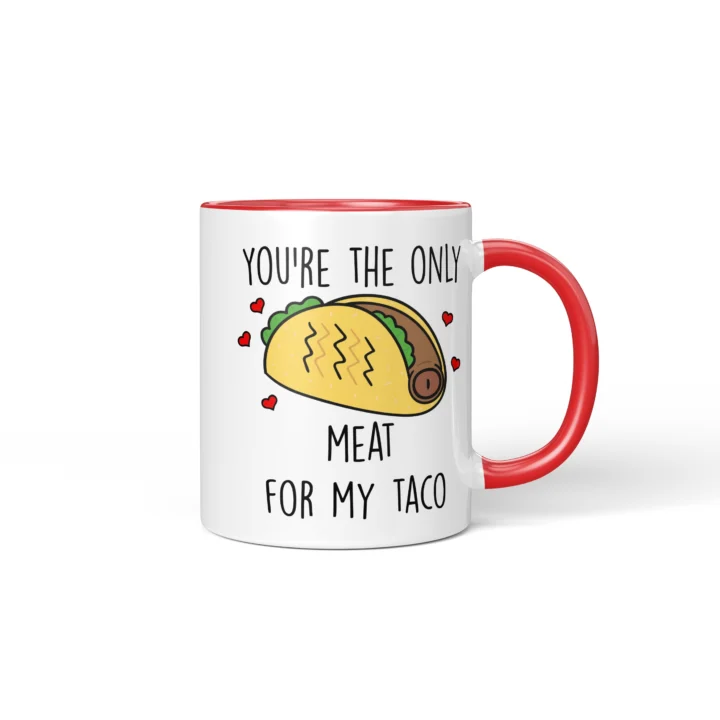 Taco Penis Mug - Cheeky Couple Food Pun Gift - Red mug mockup