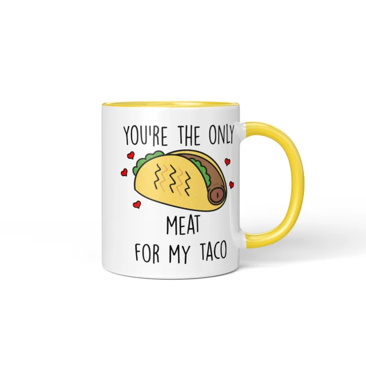 Taco Penis Mug - Cheeky Couple Food Pun Gift - Yellow mug mockup